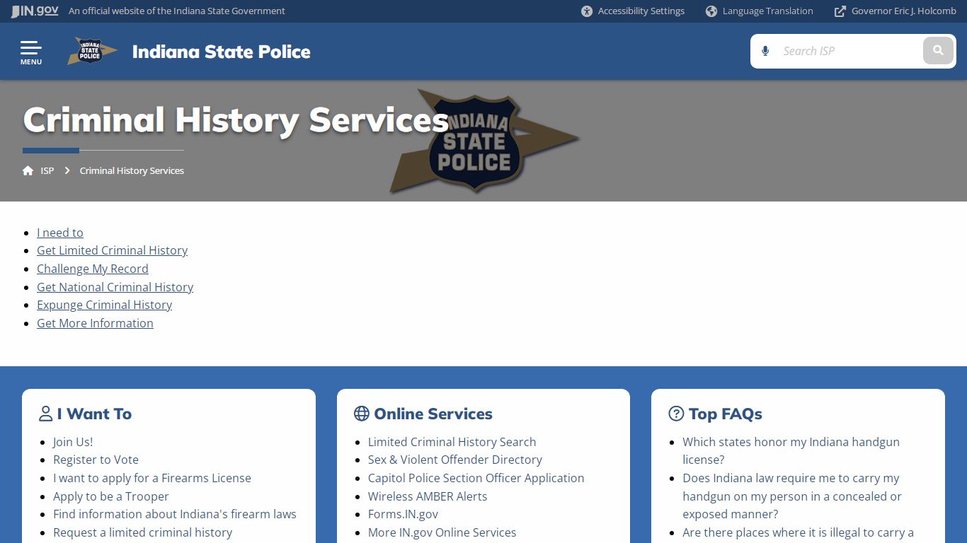 ISP: Criminal History Services - IN.gov